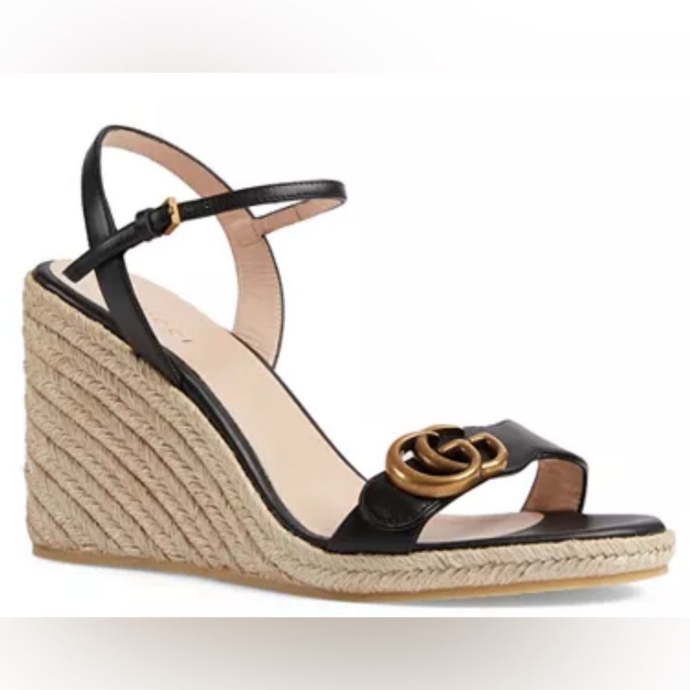 New Size 41.5 Gucci Women's Aitana Espadrille Wedge Sandals Black